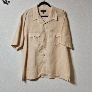 Paul Federick Shirt Mens XL Button Up Short Sleeve 100% Linen w Pockets